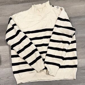 Striped Cowl/Turtleneck Sweater - Cream & Black